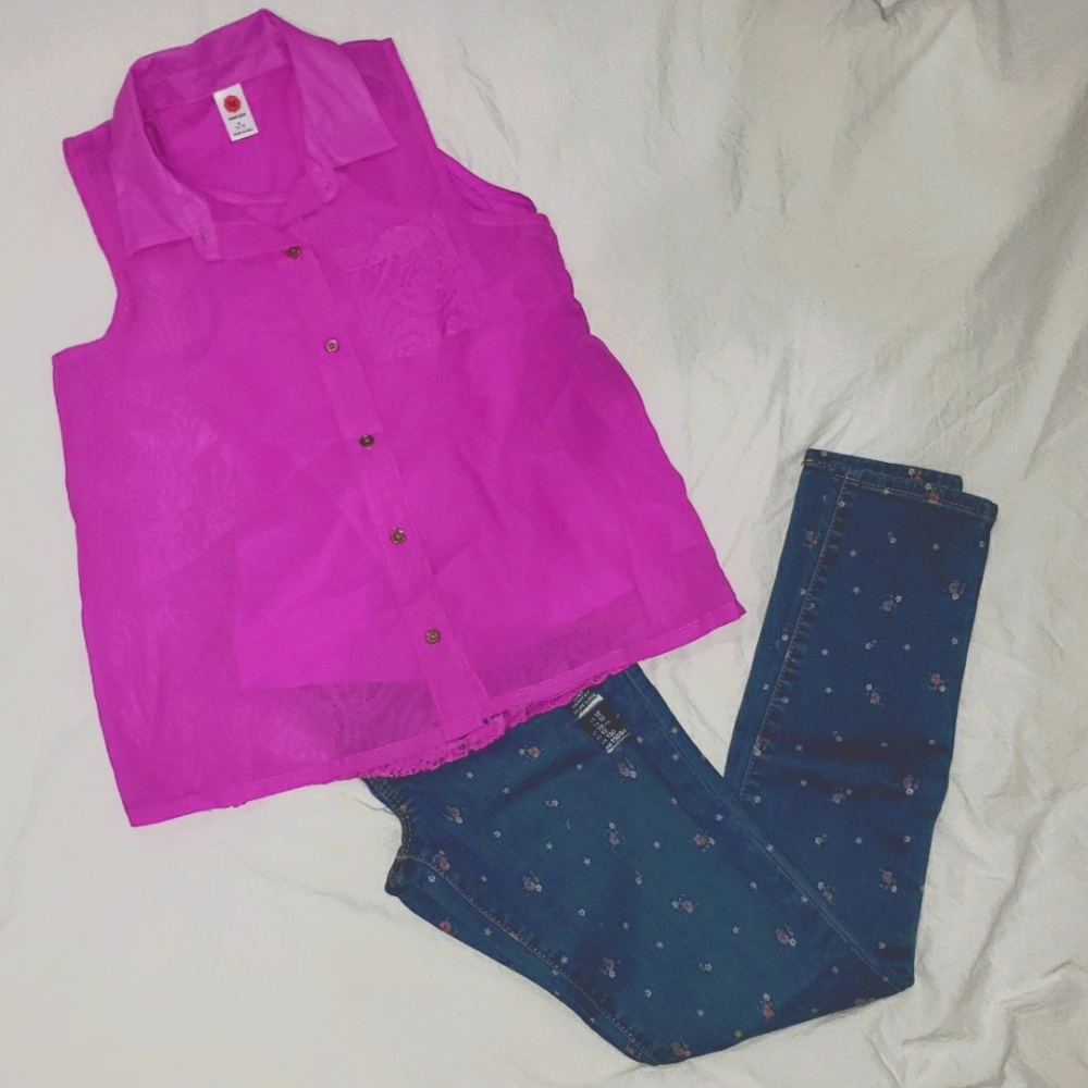 Gap kids skinny jeans w/ TG sheer lace top. OUTFIT